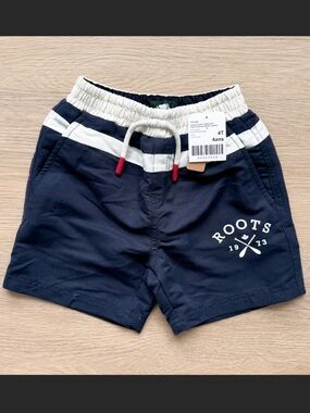 NWT Roots Kids Cabin Packable Swim Shorts 4T Toddler Navy Blue Canada Nautical